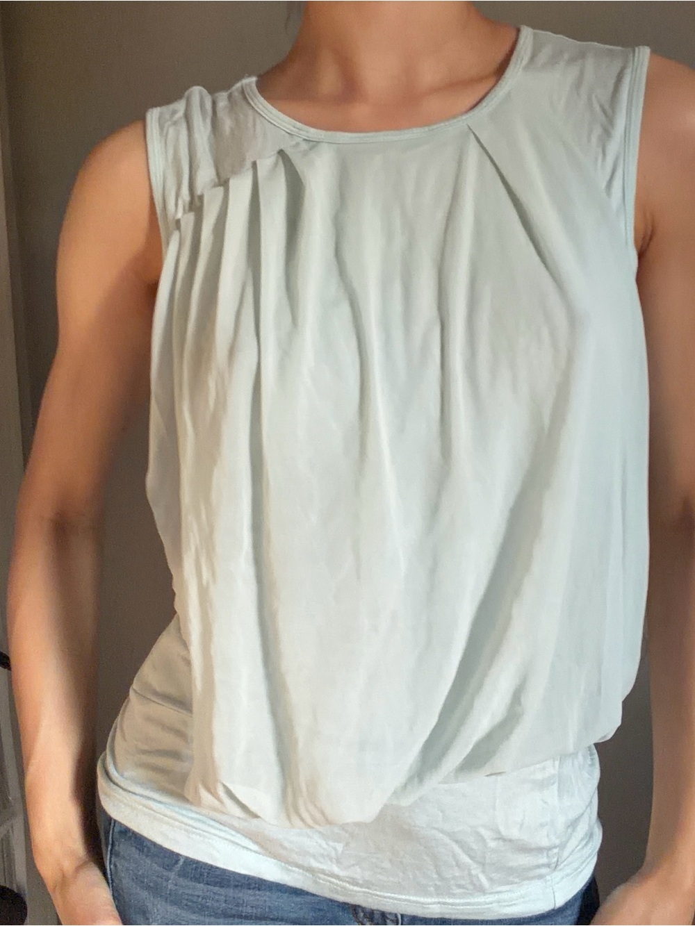 VENUS Vintage Pale Blue Pleated Sleeveless Tank Top